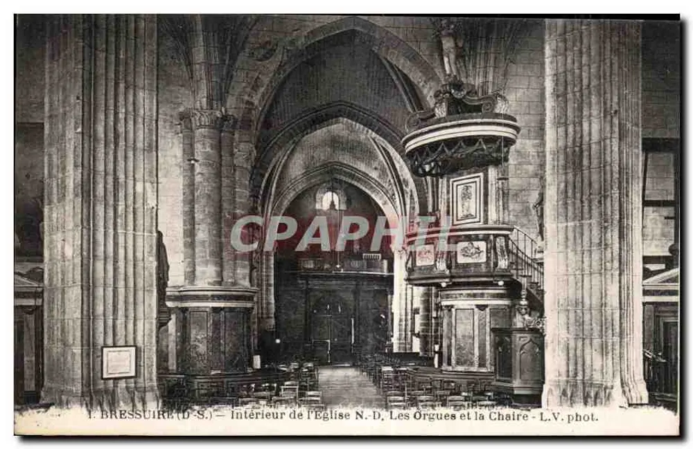 Bressuire (D.-S.) — Innenansicht der Kirche Notre-Dame, die Orgeln und der Pulpit — L.V. phot. - Vorderseite
