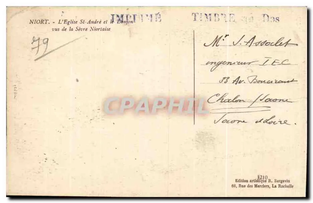 Niort - Die Kirche Saint-André und der Bergfried von der Sèvre Niortaise gesehen — Künstlerische Ausgabe R. Bergevin - Rückseite