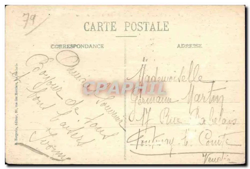 Niort - Estudo do Donjon sob a luz da lua — B. Bargevin, editor, n° 6497 - Verso