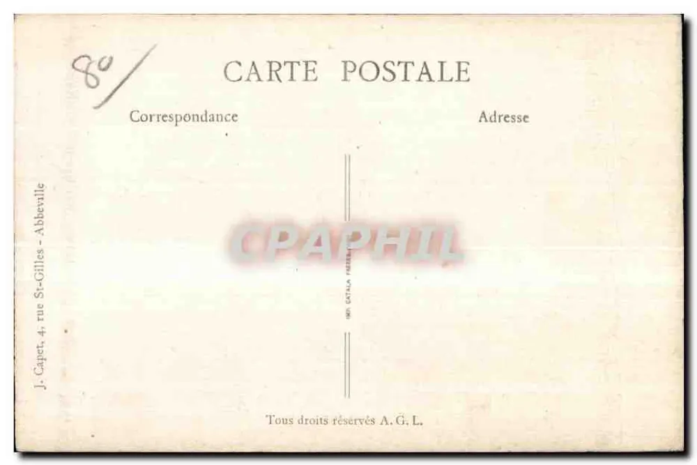 Place Amiral-Courbet — Abbéville — Holzschnitt von Paulin Lébray, 1918 - Rückseite