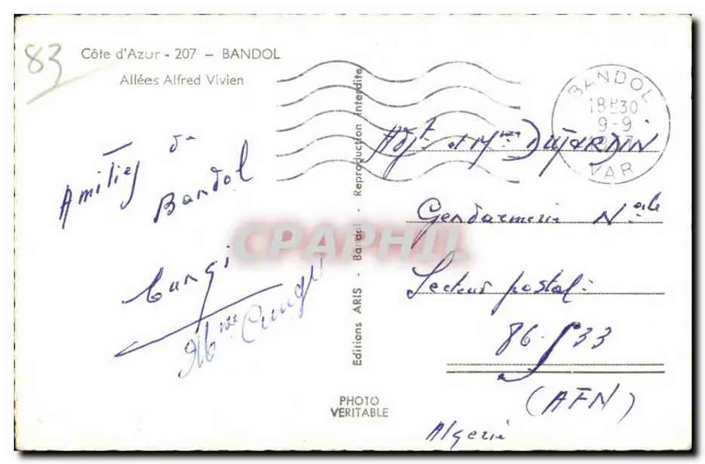 Avenida Alfred Vivien — Bandol — Edições ARIS - Verso