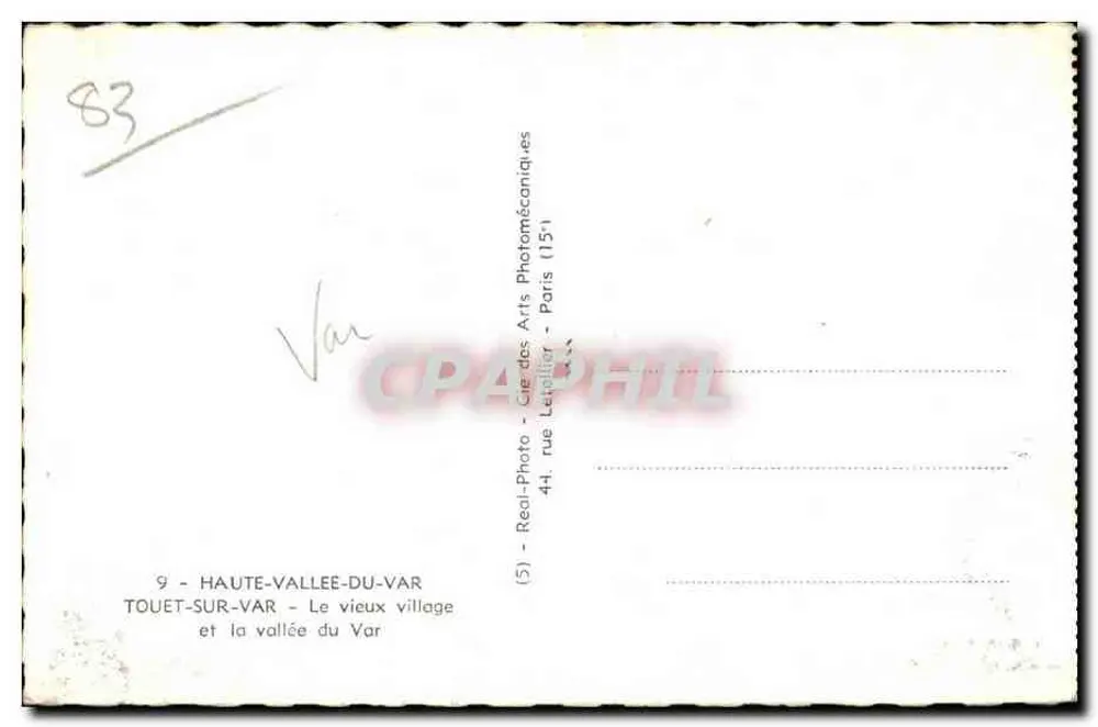 Touet-sur-Var — Das alte Dorf und das Tal des Var — Real-Photo - Cie des Arts Photomécaniques - Paris - Rückseite
