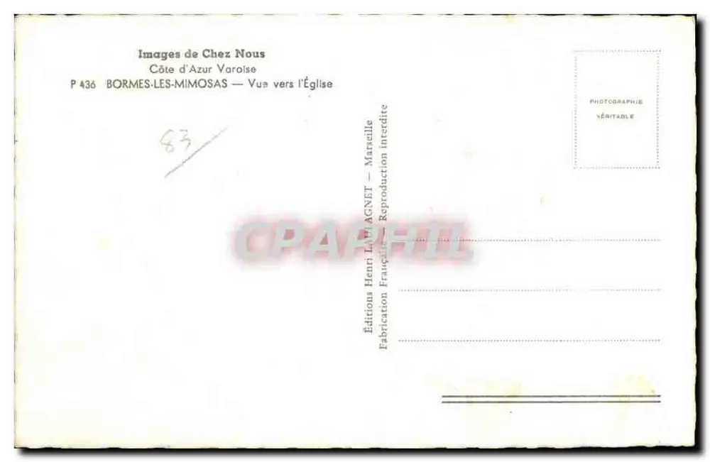 Bormes-les-Mimosas — Vista em direção à Igreja — Edições Henri L. Agnet, Marselha - Verso