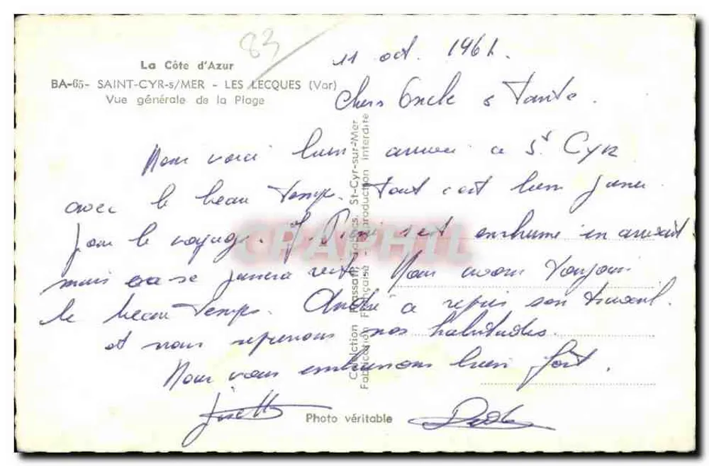 Saint-Cyr-sur-Mer — Allgemeiner Blick auf den Strand — Verlag: C. P. A. P. H. I. L. - Rückseite