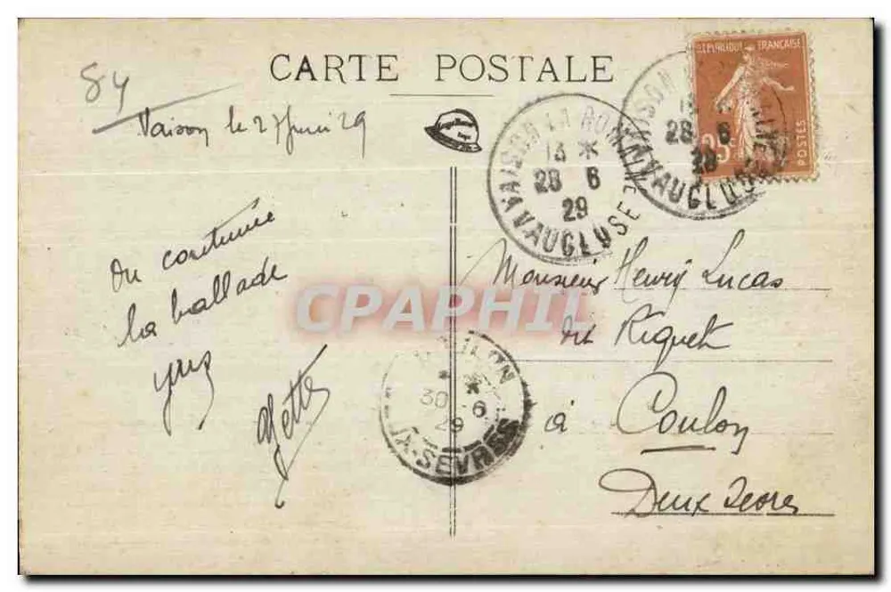 Vaison-la-Romaine — Ruinen einer römischen Villa — Unbekannter Verlag, Nr. 27 - Rückseite