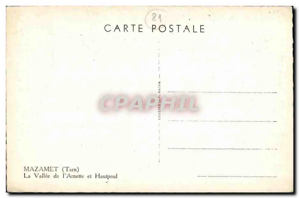 Mazamet (Tarn) — Ansicht der Arnette-Tal und Hautpoul — Verlag Coudrier & Maccon - Rückseite