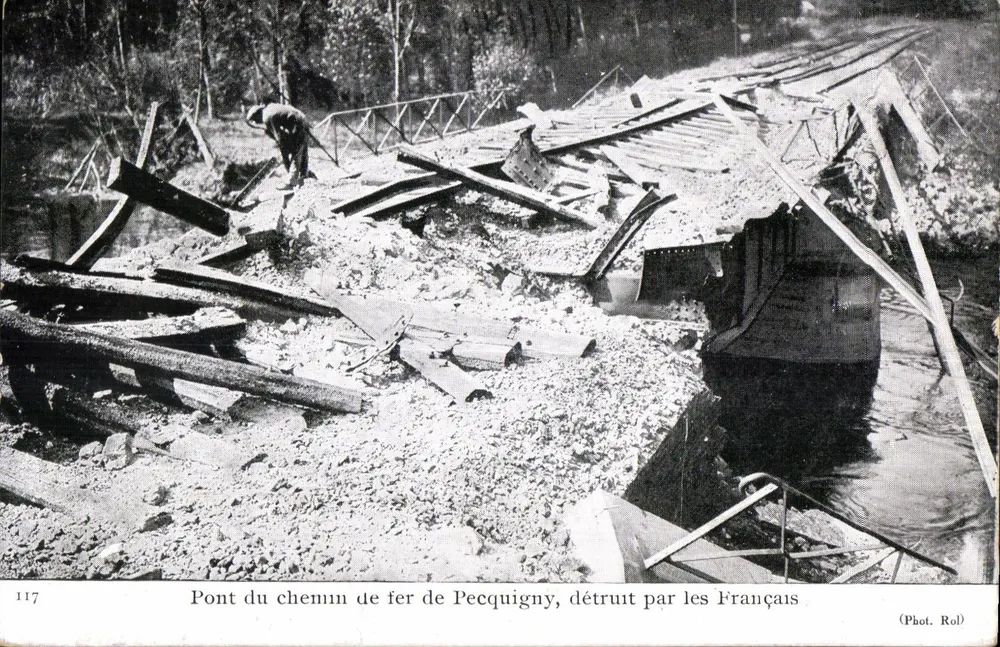Bahnponton von Pecquigny — Zerstört von den Franzosen — Fot. Rol, n° 117 - Vorderseite