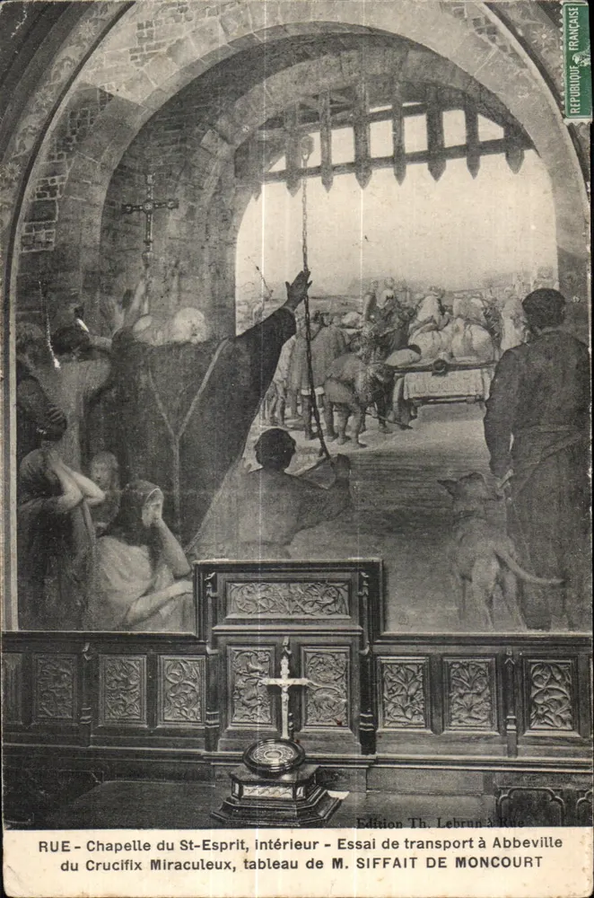 Chapelle du St-Esprit — intérieur — tableau du Crucifix Miraculeux — Édition Th. Lebrun à Rue - Frente