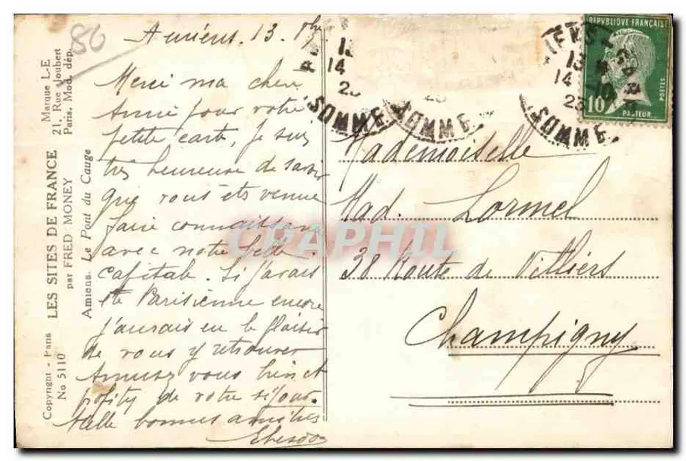 O Portão do Cauge em Amiens — por Fred Mooney — editor Les Sites de France, n° 5110 - Verso