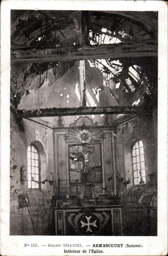 Innenraum der Kirche — Armancourt (Somme) — Krieg 1914-1915 — Huret, n°115 - Vorderseite