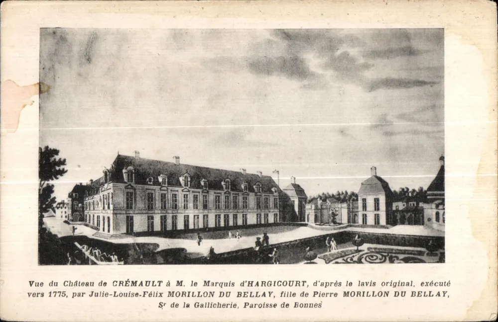 Schloss Crémault — Ansicht um 1775 — von Julie-Louise-Félix Morillon du Bellay - Vorderseite