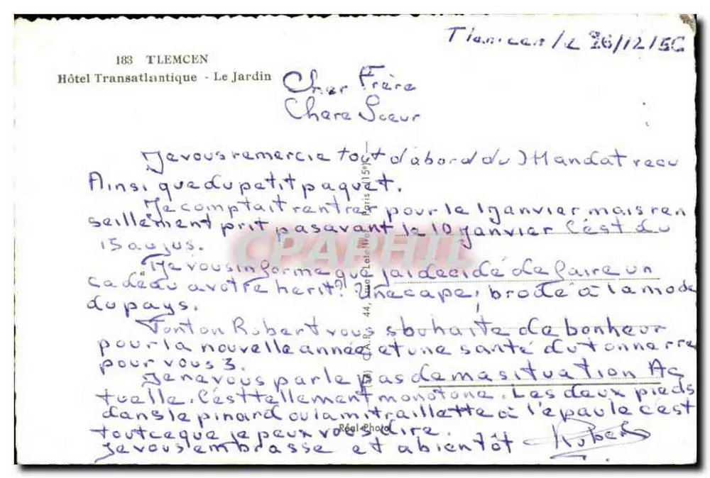 Jardim do Hotel Transatlântico em Tlemcen — editor desconhecido, n° 280 - Verso