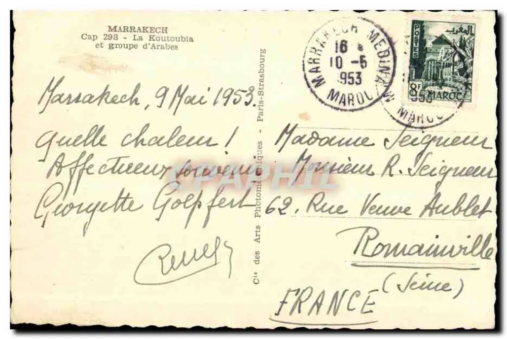 Moschee von Marrakech — Menge vor der Minaret — C' des Arts Photographiques de Strasbourg - Rückseite