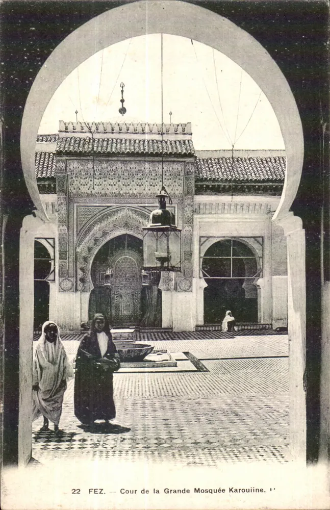 Fès — Hof der Großen Moschee von Kairouine — Verlag Levy & Neurdein Réunis, Druckerei Levellier, Paris - Vorderseite