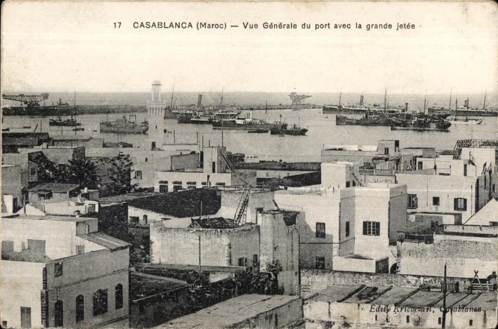 Casablanca (Marokko) — Allgemeiner Blick auf den Hafen mit der großen Mole — Verleger Kricoran, Casablanca - Vorderseite