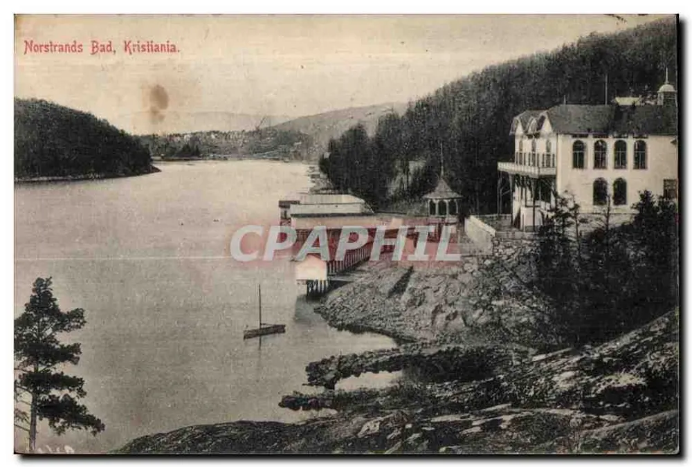 Norstrands Bad, Kristiania — vue du lac et du bâtiment — éditeur non identifié - Recto