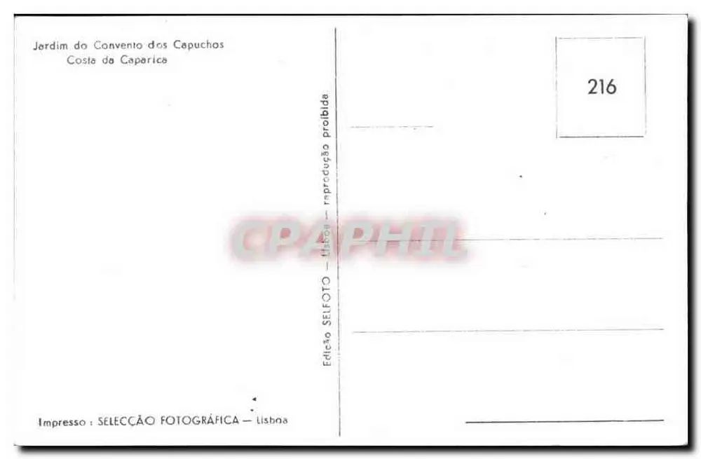 Jardin du Convente des Capucins — Costa da Caparica — Édition Sélection Photographique, Lisbonne, n° 216 - Rückseite