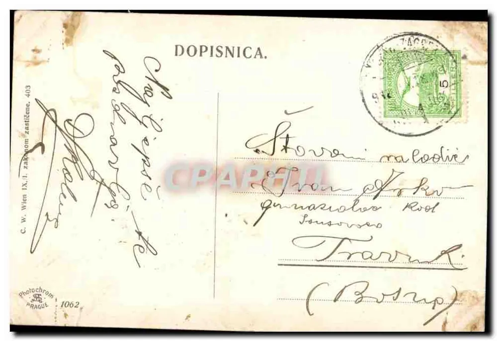 Zagreb — La Poste — Glavna pošta — Éditeur Photachrom, Praga, n° 1062 - Verso