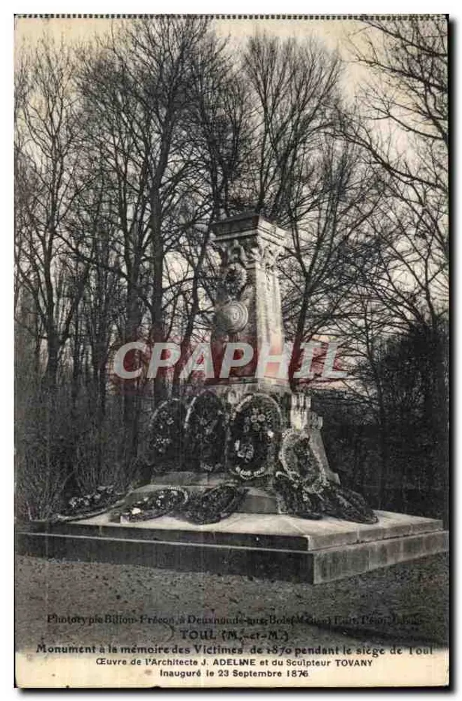 Monument für die Opfer von 1870 in Toul — Werk des Architekten Adeline und des Bildhauers Tovany, eingeweiht am 23. September 1876 — Phototypie Billiou-Prison, Deuxnoude-les-Bas (Moselle) - Vorderseite