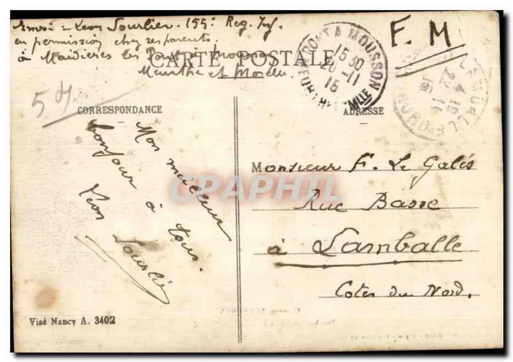 Bombardement von PONT-À-MOUSSON — Krieg 1914-1915 — Reboulet, Buchhändler-Verleger - Rückseite