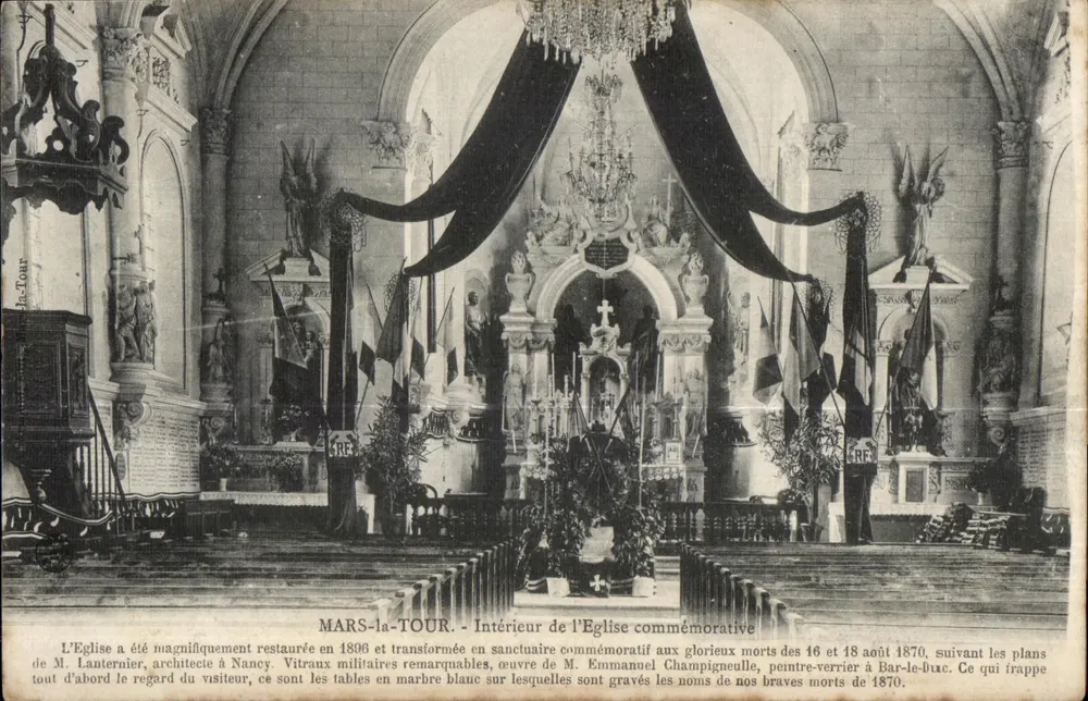 Mars-la-Tour — Interior da igreja comemorativa — restaurada em 1896, obra de M. Lanternier - Frente