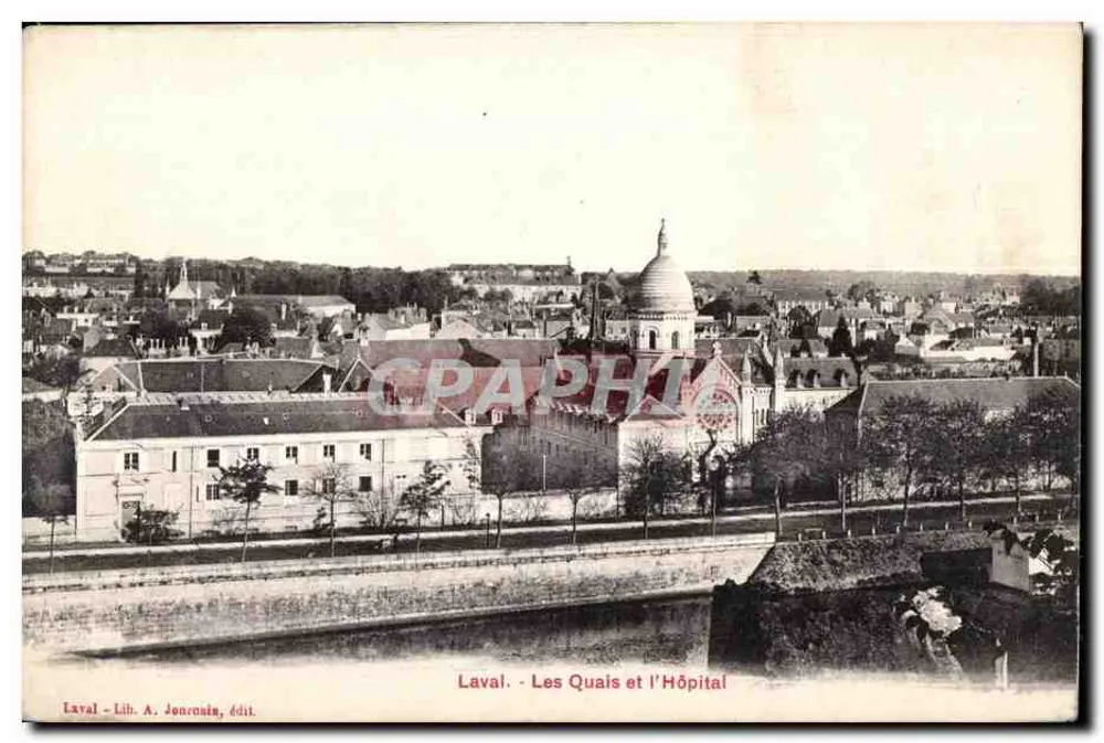 Laval - Die Ufer und das Krankenhaus — Panoramablick mit Verleger A. Journeaux - Vorderseite