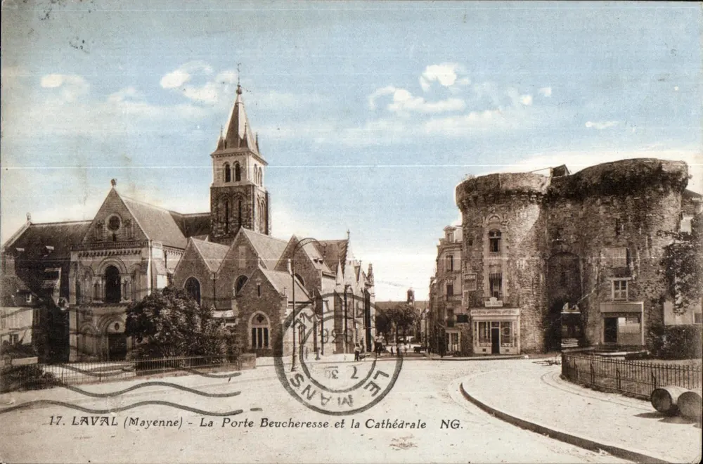 Laval (Mayenne) — Die Porte Beucheresse und die Kathedrale — NG - Vorderseite