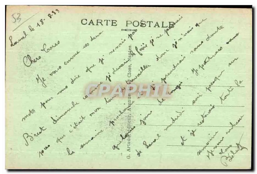 La Mayenne e o Viaduto — A Vale da Mayenne em Laval — Editor G. Artaud, n°32 - Verso
