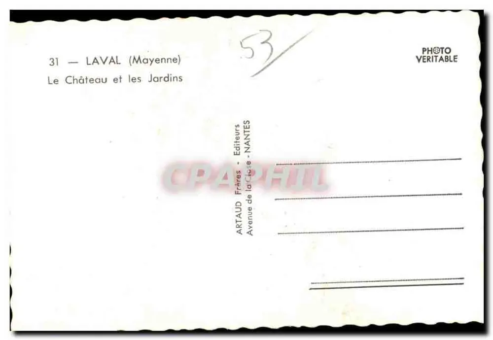 Laval (Mayenne) — O Castelo e os Jardins — ArtAUD Frères - Nantes - Verso