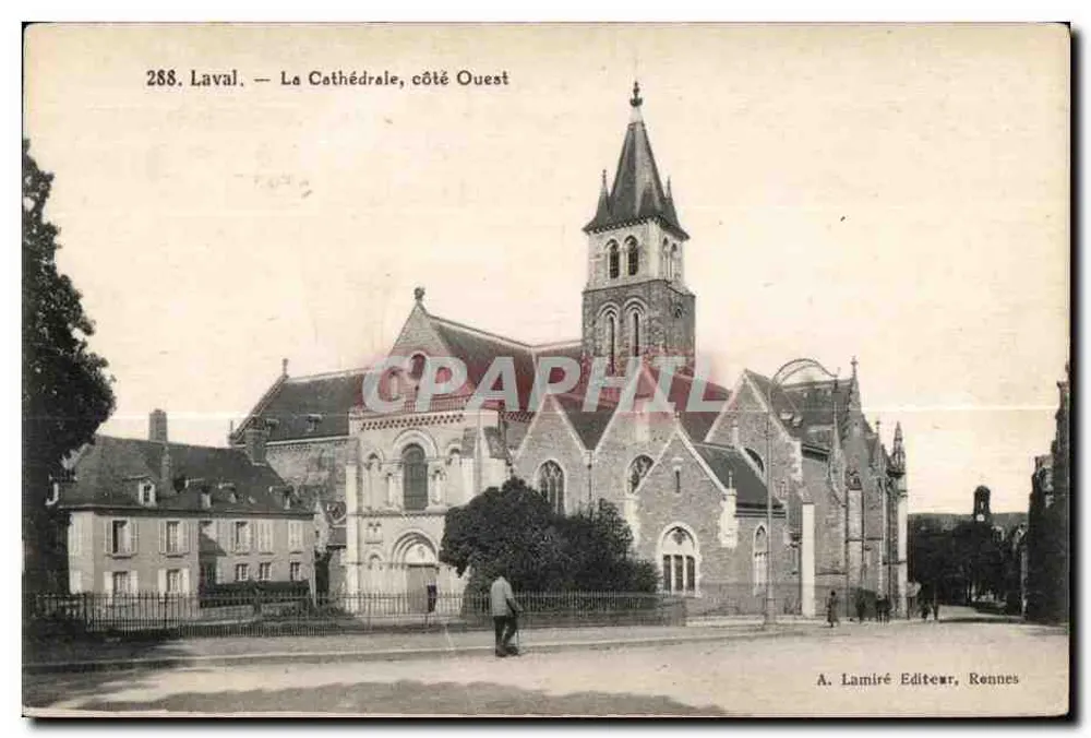 Laval — Katedra, strona zachodnia — A. Lamiré Wydawca, Rennes - Awers