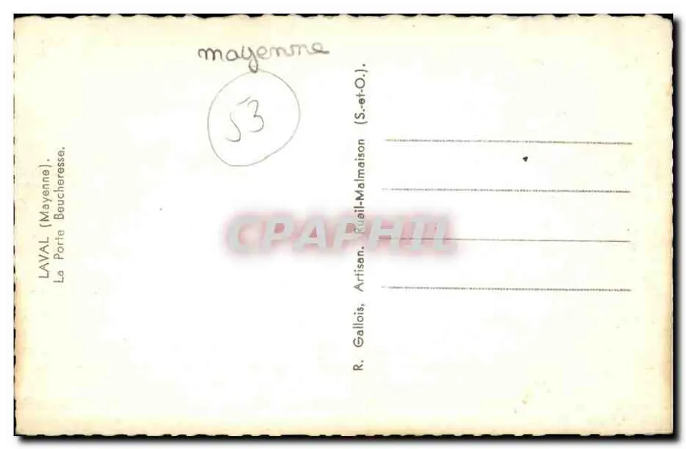 A Porta Beucheresse — Mayenne — editor R. Gallois, Artisan, La Vallée-Malmaison - Verso