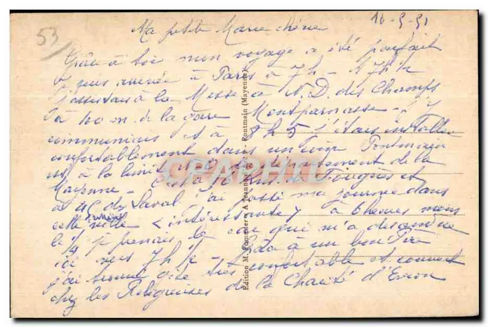 Pontmain (Mayenne), den 17. Januar 1871 — Das Theater der Erscheinung — Pfarrkirche und Haus von Augustin Guidecoq - Rückseite