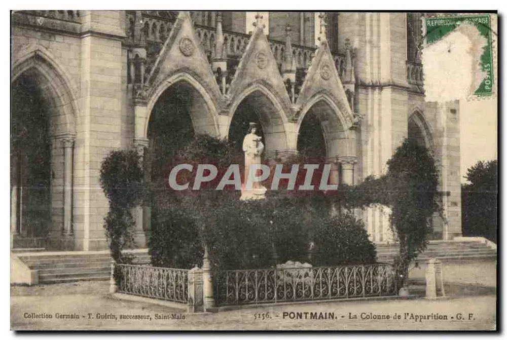 Pontmain — La Colonne de l'Apparition devant la cathédrale — G. F. / T. Gudrini, successeur, Saint-Malo - Vorderseite