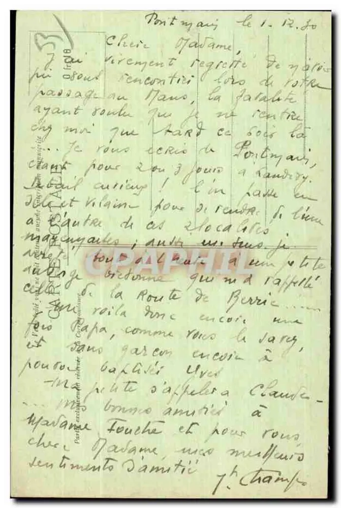 Ao redor de Pontmain — Capela da Hermitagem — Construída no século XI, restaurada em 1536, muito frequentada pelos peregrinos - Verso