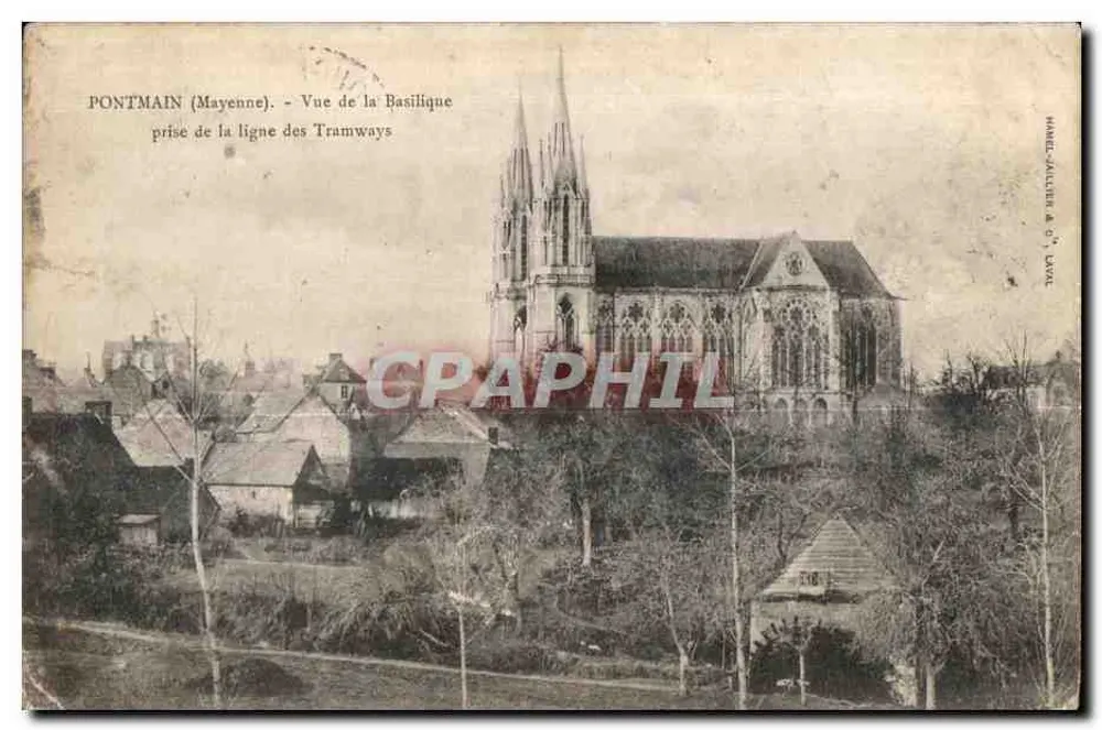 Pontmain (Mayenne) — Ansicht der Basilika vom Tramway-Verlauf — HAMEL-JACQUER & Cie, Laval - Vorderseite