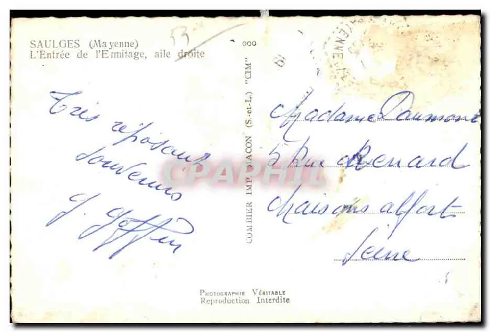 Saulges (Mayenne) — Eingang zum Hermitage, rechte Flügel — CIM - Rückseite