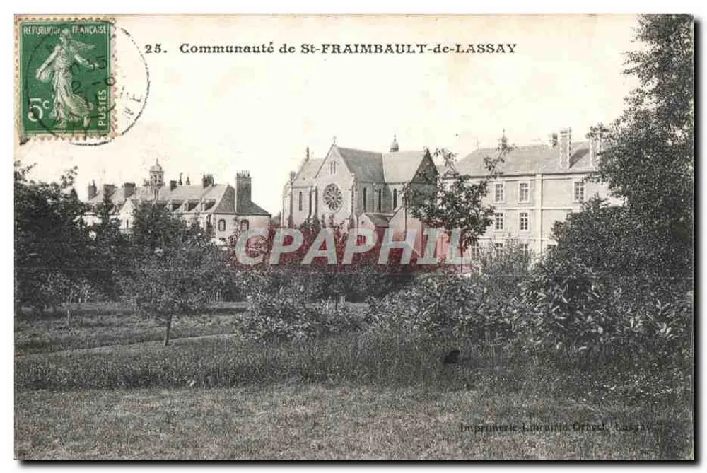 Comunidade de St-Fraimbault-de-Lassay — vista da abadia e do vilarejo — Impressoría-Livraria, Grand Lassay - Frente