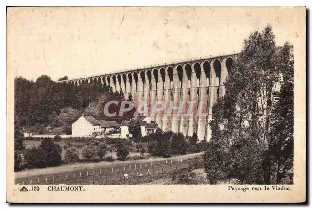 Chaumont — Paisagem em direção ao Viaduto — Bilhete postal antigo n°130 - Frente