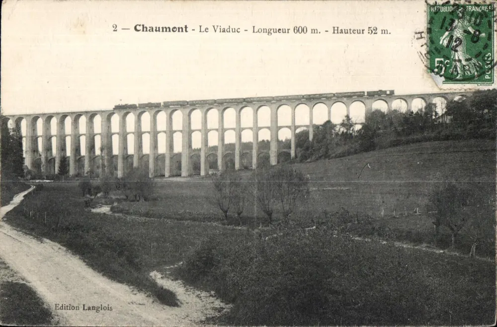 Chaumont - O Viaduto — Comprimento 600 m. - Altura 52 m. — Edição Langlois - Frente