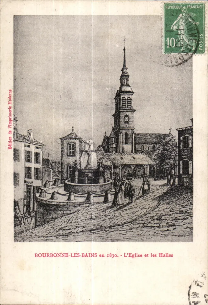 Bourbonne-les-Bains — Die Kirche und der Marktplatz im Jahr 1830 — Edition der Modernen Presse - Vorderseite