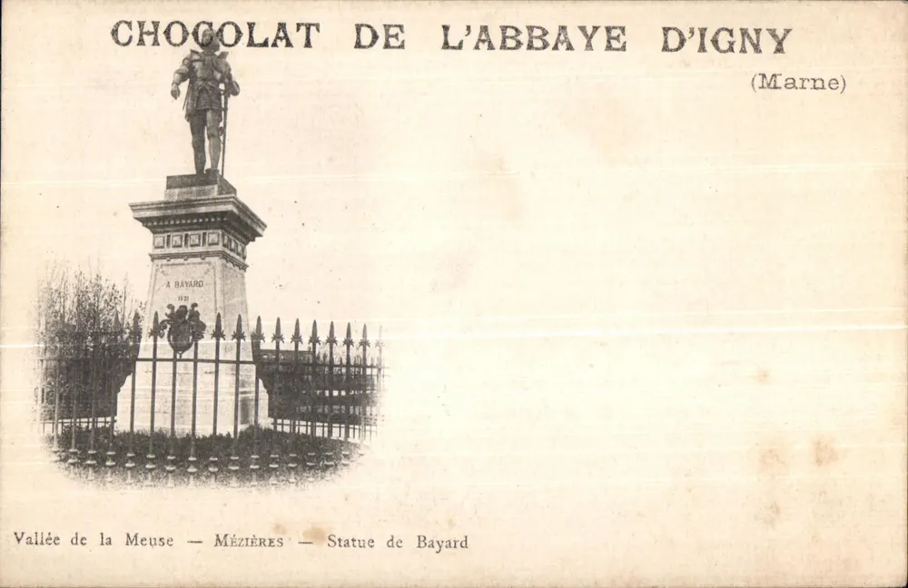 Statue von Bayard in Mézières — Abtei Igny — Schokolade der Abtei Igny - Vorderseite