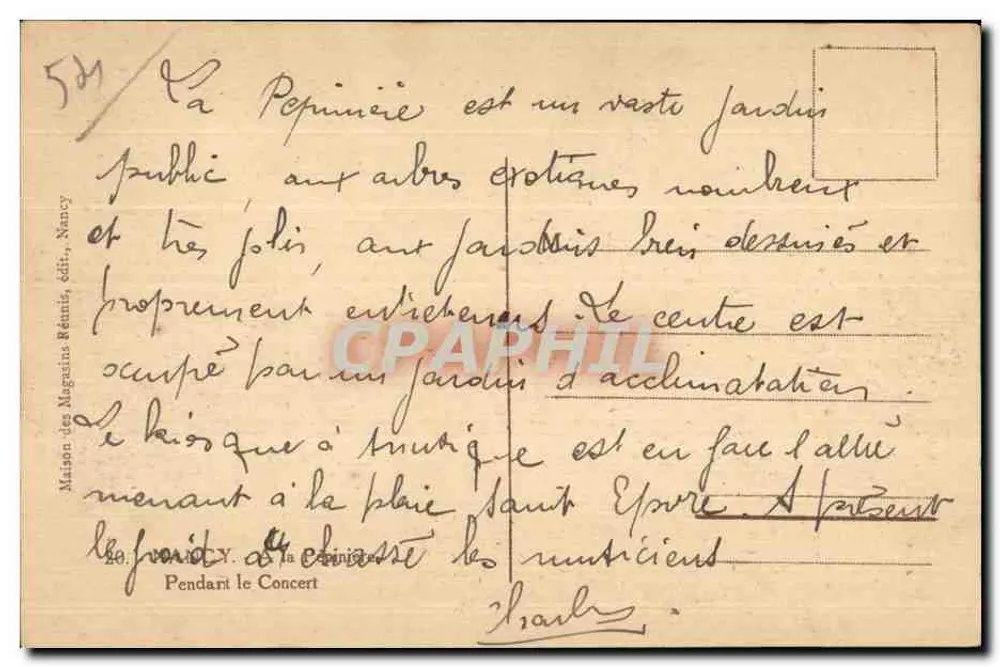 A Pépinière — Jardim público em Nancy — Maison des Magasins Réunis, editor - Verso