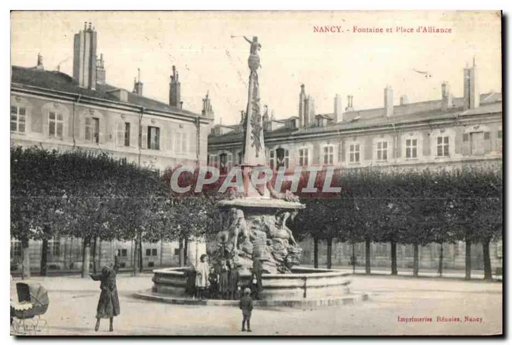 NANCY - Fontaine und Place d'Alliance — Imprimeries Réunies, Nancy - Vorderseite