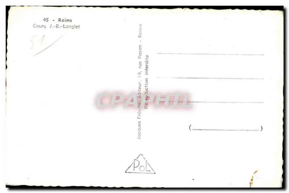 Reims — Cours J.-B.-Langlet — editor Jacques Fréville, n°45 - Verso