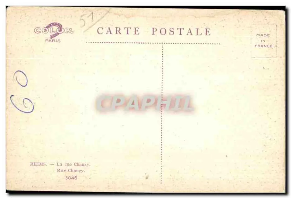 Reims — Rue Chanzy — editor COLOR Paris, n° 3046 - Verso