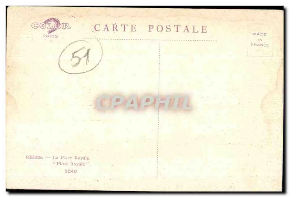 Reims — A Place Royale — COLOR Paris n°3040 - Verso