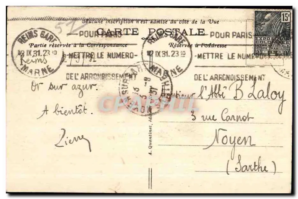 Reims — Estátua de Joana d'Arc — Editor desconhecido, n° 123 - Verso