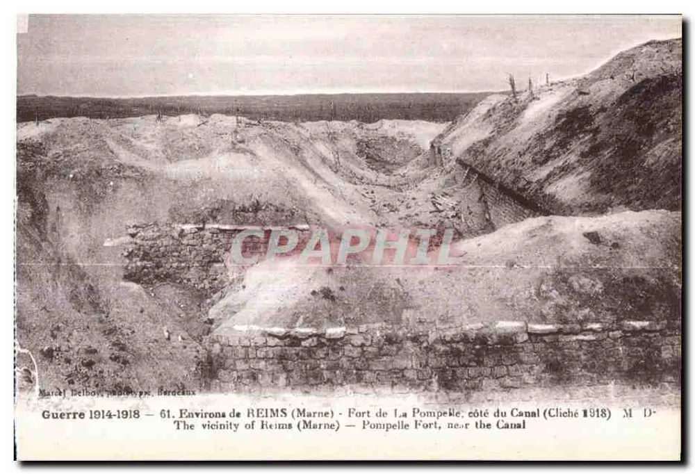 Um REIMS (Marne) — Fort de La Pompele, Seite des Kanals (Aufnahme 1918) — Marcel Delbo, Papierart Berdeaux - Vorderseite