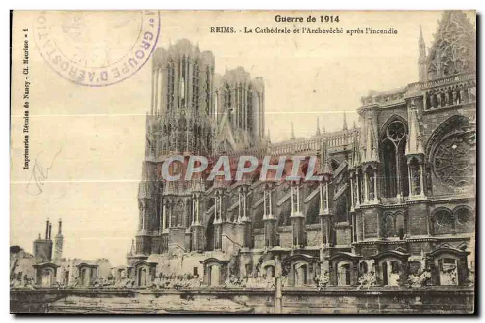 Reims - Die Kathedrale und das Erzbistum nach dem Brand — Krieg 1914 — Imprimerie Idéale de Nancy - Gl. Maurissen - n°4 - Vorderseite