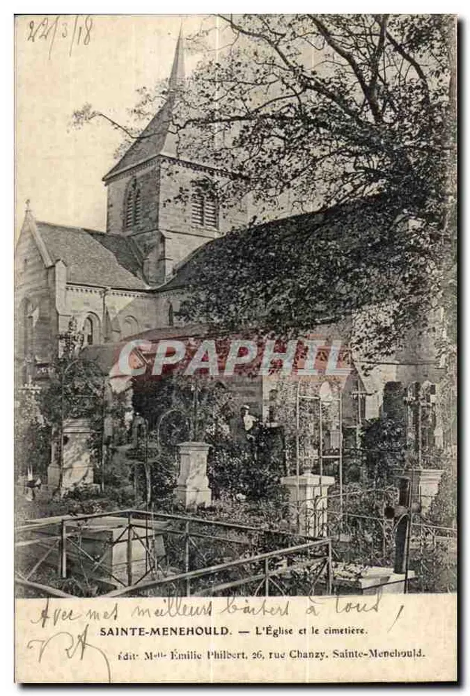 Sainte-Menehould — Die Kirche und der Friedhof — Verlag: Mme Émilie Philibert, 26 rue Chanzy, Sainte-Menehould - Vorderseite